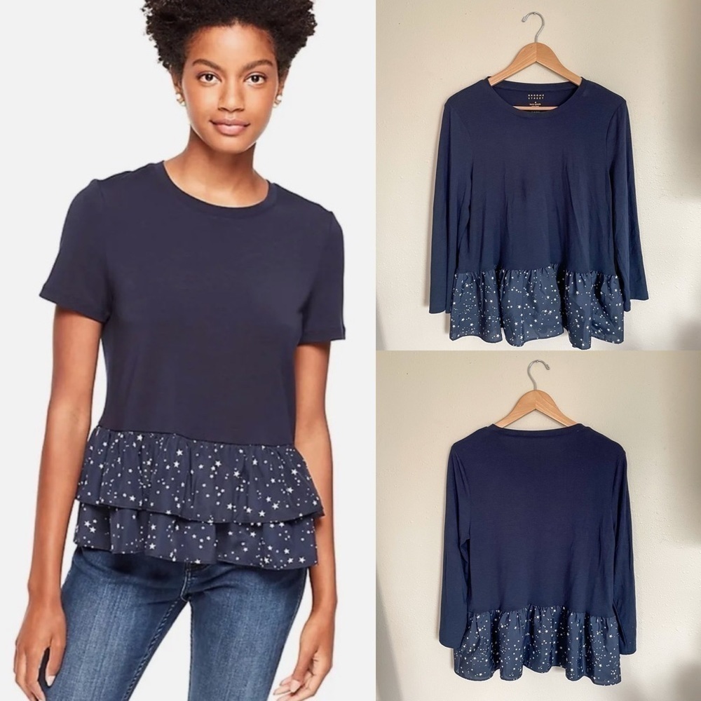 Kate Spade Broome Street Peplum Mixed Media LS top‎